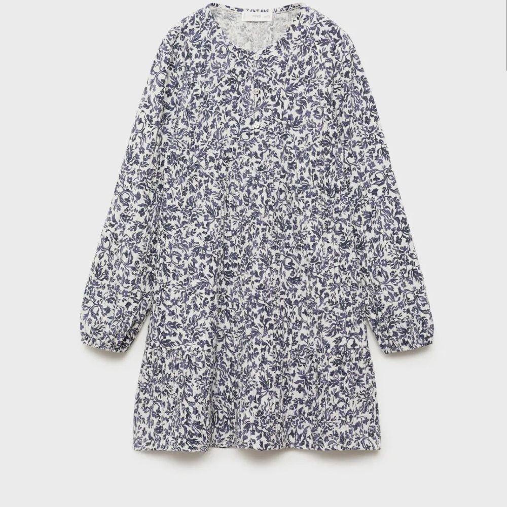 Blue Floral Long Sleeve Girls dress